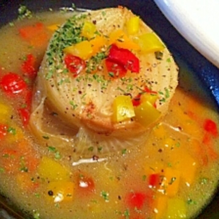 タジンでゴロンと玉ねぎの海鮮だしスープ
